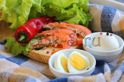 салат с креветками и сыром - ингредиенты