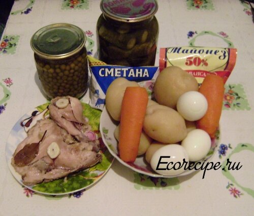 Ингредиенты для приготовления классического салата Оливье