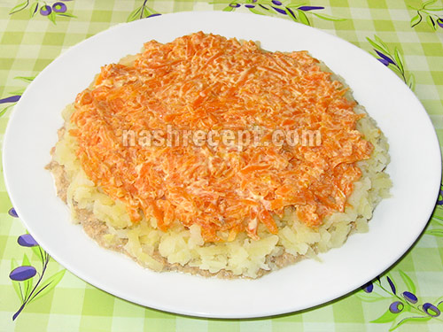 vykladyvaem morkov dlya salata Mimoza - выкладываем морковь для салата Мимоза