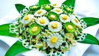 Украшение салата цветами из яиц