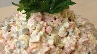Зимний салат. Салат Оливье классический. Рецепт салата: Оливье с колбасой.