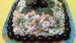 Салат из крабовых палочек, капусты и кукурузы