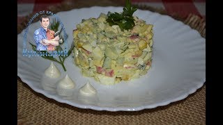 Крабовый салат классический без риса с огурцом