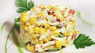 Крабовый салат с кукурузой и рисом