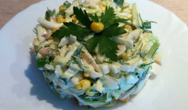 Салат из крабовых палочек и кальмаров рецепт с фото очень вкусный