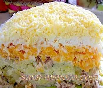 Салат мимоза с сайрой с сыром
